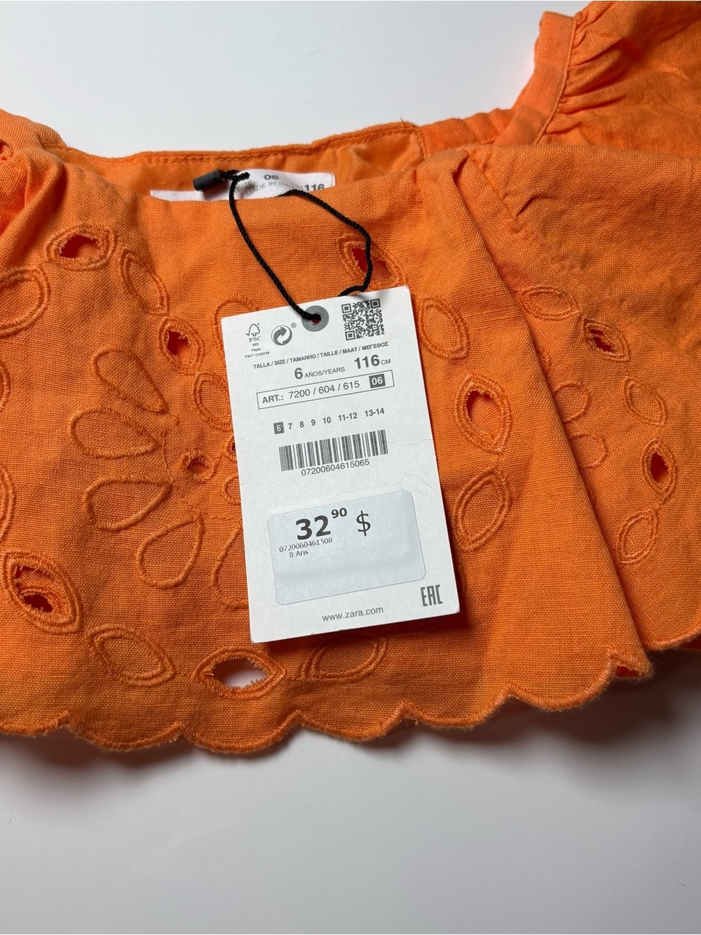 NWT Zara Kids Tangerine Orange Eyelet Lace Ruffle Cropped Top Blouse 6Y Summer - Picture 2 of 7